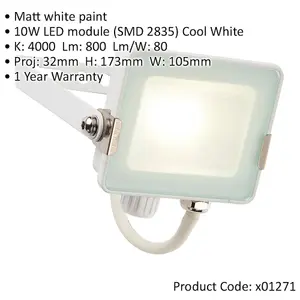 2 PACK Outdoor Waterproof LED Floodlight - 10W Cool White LED - Matt White