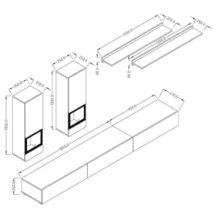 Baros Modern Entertainment Unit for TVs Up to 75" in Black Matt & Oak Artisan - W2700mm x H1260mm x D410mm