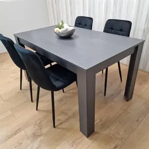 Dining Table and 4 Chairs  Black Dark Grey Velvet Chairs Wood Dining Set Furniture