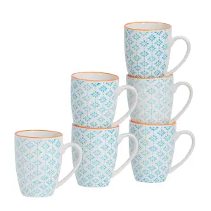 Nicola Spring - Nicola Spring - Hand-Printed Mug - 330ml - Blue - Pack of 6