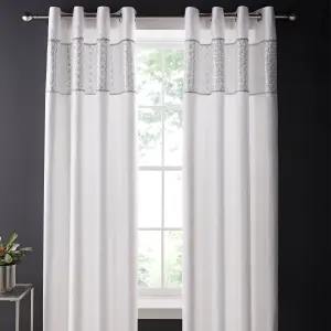 Catherine Lansfield Deco Sequin 66x90 Inch Lined Eyelet Curtains Two Panels White