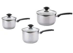 Prestige Cook & Strain Silver Round Stainless Steel Easy Clean Saucepan Set Pack of 3