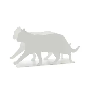 White Metal Feline Cat Shaped Newspaper & Magazine Rack