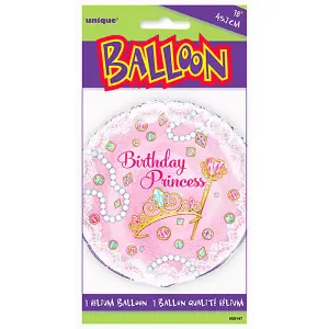 Unique Party 18 Inch Pink Birthday Princess Round Foil Balloon Pink (One Size)