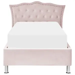 Velvet EU Single Size Bed with Storage Pink METZ