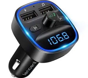 LENCENT FM Transmitter, Bluetooth Wireless Radio Adapter Car Kit With 2 USB Ports Car Charger MP3 Player Support TF Card & Disk