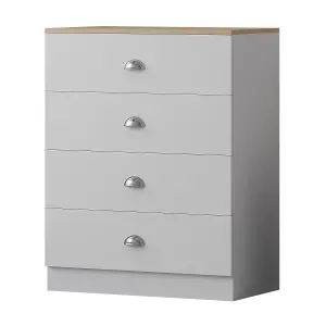 4 Drawer Chest Of Drawers Matt White Finish With Light Oak Top