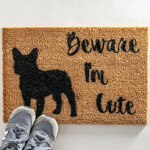 Beware I'm Cute French Bulldog Doormat