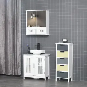 kleankin Bathroom Mirror Cabinet Wall Mount Storage Unit Double Doors, White