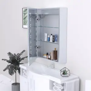 Bathroom Cabinet Wall Mirror - Rectangular 700 x 500mm - LED Light Wall Mirror Cabinet (Dots) - Demister Pad