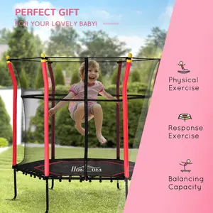 HOMCOM 5.4FT Kids Trampoline With Enclosure Indoor Outdoor for 3-10 Years Red