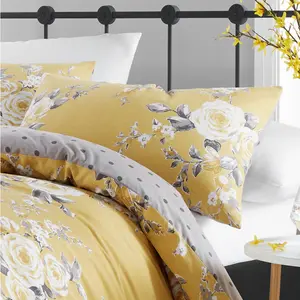 Canterbury Floral Reversible Double Duvet Cover Set with Pillowcases with Pillowcases Ochre / Double Duvet Cover + 2 Standard Pillowcase