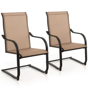 Costway 2PCS Outdoor Dining Chairs Patio C-Spring Motion Outside High Back Chair