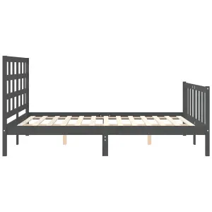 Berkfield Bed Frame with Headboard Grey King Size Solid Wood