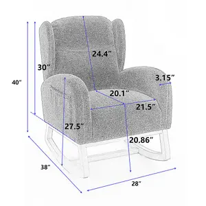 Modern Teddy Fabric Upholstered Rocking Chair Wingback Padded Seat For Living Room Bedroom, Khaki