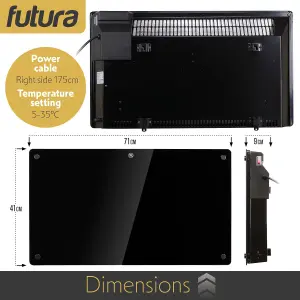 Futura Electric 1500W WIFI Glass Radiator Panel Heater Black Wall Mounted or Floor Standing Bathroom Safe, Timer and Thermostat