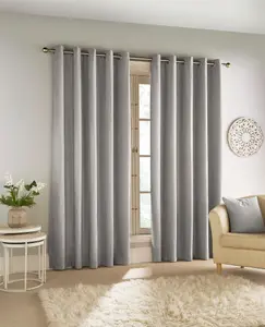 Enhanced Living 100% Blackout Thermal Grey Velvet Chenille Eyelet Curtains   Pair 90 x 108 inch (229x274cm)