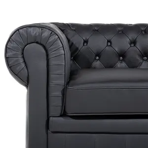 Leather Living Room Set Black CHESTERFIELD