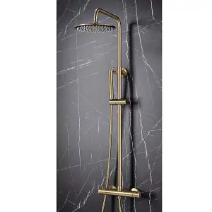 Apres Brushed Brass Twin Head Rigid Riser Shower Kit Thermostatic