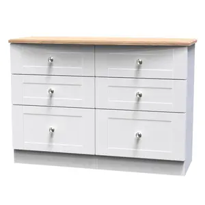 Sussex Ready assembled White & oak 6 Drawer Chest (H)792mm (W)1117mm (D)414mm