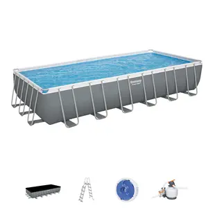 Bestway 24ft x 12ft x 52" Rectangular Power Steel Above Ground Swimming Pool, Sand Filter Pump & Accessories (2024 Version)