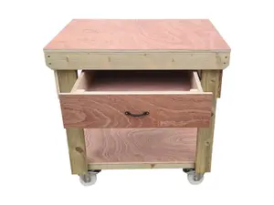 Wooden Eucalyptus hardwood top workbench, tool cabinet with drawer (V.1) (H-90cm, D-70cm, L-90cm) with wheels