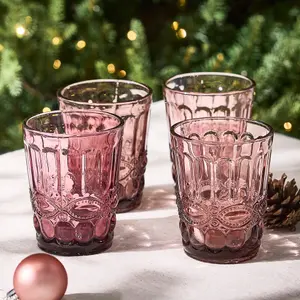 Set of 4 Vintage Luxury Rose Quartz Drinking Glass Whiskey Glass Tumblers 240ml