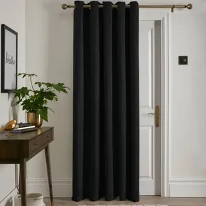 Strata Polyester Semi Sheer Grommet / Eyelet Door Curtain Panel Black