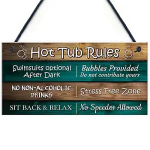 Red Ocean Funny Hot Tub Rules Sign For Garden - Hot Tub Decor Plaque Garden Sign For Outside - Hot Tub Accessories