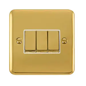 Curved Polished Brass 10A 3 Gang 2 Way Ingot Light Switch - White Trim - SE Home