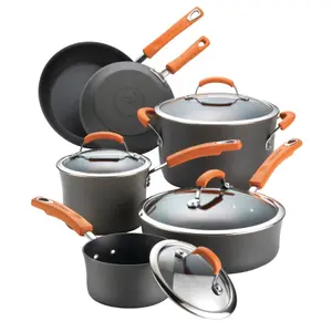 Rachel Ray Classic Brights Black Round Hard Anodised Aluminium Dishwasher Safe Cookware Set Pack of 10