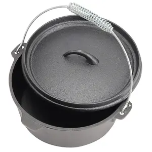 Black Cast Iron Dutch Oven Sauce Pan with Legs for Camping 4.5L