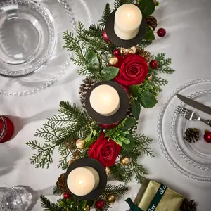 Rosebrook Pine Triple Pillar Centrepiece Christmas Decoration Tealight Holder Candle Holder