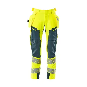 Mascot Accelerate Safe Trousers with Holster Pockets - Hi-Vis Yellow/Dark Petroleum   (30.5) (Leg Length - Long)