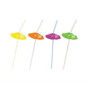 Unique Party Hawaiian Umbrella Luau/Beach Party Disposable Straws (Pack of 6) Multicoloured (One Size)