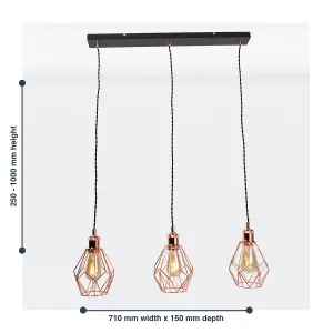 First Choice Lighting Matt Black & Copper Geometric 3 Light Bar Pendant