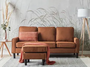 3 Seater Fabric Sofa with Ottoman Golden Brown AVESTA