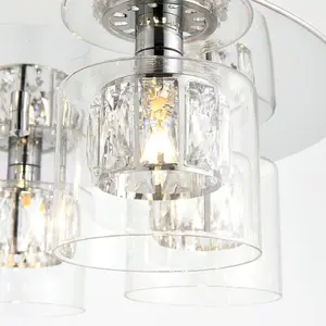 Flush Ceiling Mount Light Chrome Crystal Chandelier Round Modern Bulb Pendant