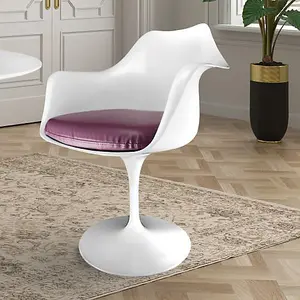 White Tulip Armchair with Purple PU Cushion