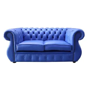 Chesterfield 2 Seater Deep Ultramarine Blue Leather Sofa Bespoke In Kimberley Style