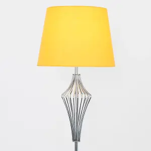 ValueLights Jaspa Polished Chrome Metal Wire Geometric Diamond Design Floor Lamp with Mustard Shade