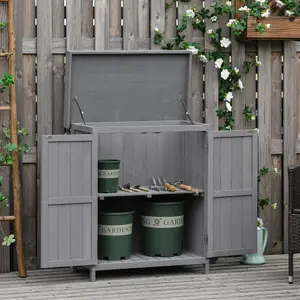 Outsunny Wooden Garden Shed Double Door Tool Storage House, 74x43x88cm, Grey