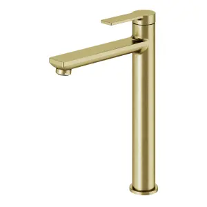 GoodHome Akita Tall Satin Brass effect Round Basin Mixer Tap