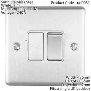 13A DP Switched Fuse Spur SATIN STEEL & White Mains Isolation Wall Plate