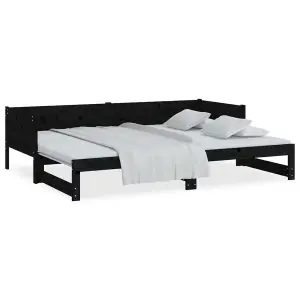 Berkfield Pull-out Day Bed Black Solid Wood Pine 2x(80x200) cm