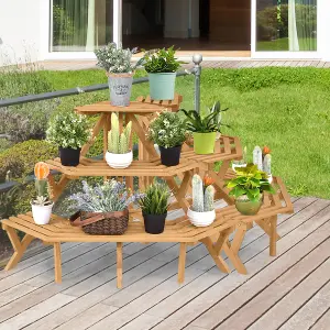 Costway 3-Tier Wooden Plant Pot Stand Lawn Shelves Flower Display Rack Organizer Holder