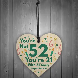 Red Ocean Funny Birthday Gifts For Women Novelty 52nd Birthday Gift For Men Wooden Heart Sign Funny Birthday Card