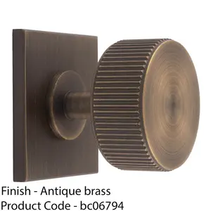 Reeded Radio Cabinet Door Knob & Matching Backplate - Antique Brass 40 x 40mm