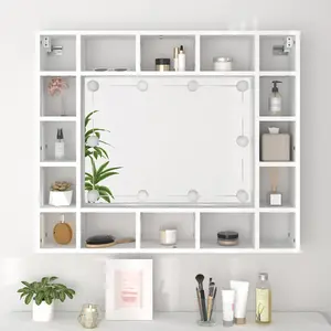 Berkfield Mirror Cabinet with LED White 91x15x76.5 cm