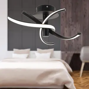 First Choice Lighting Set of 2 Matt Black LED Twist Ceiling Lights